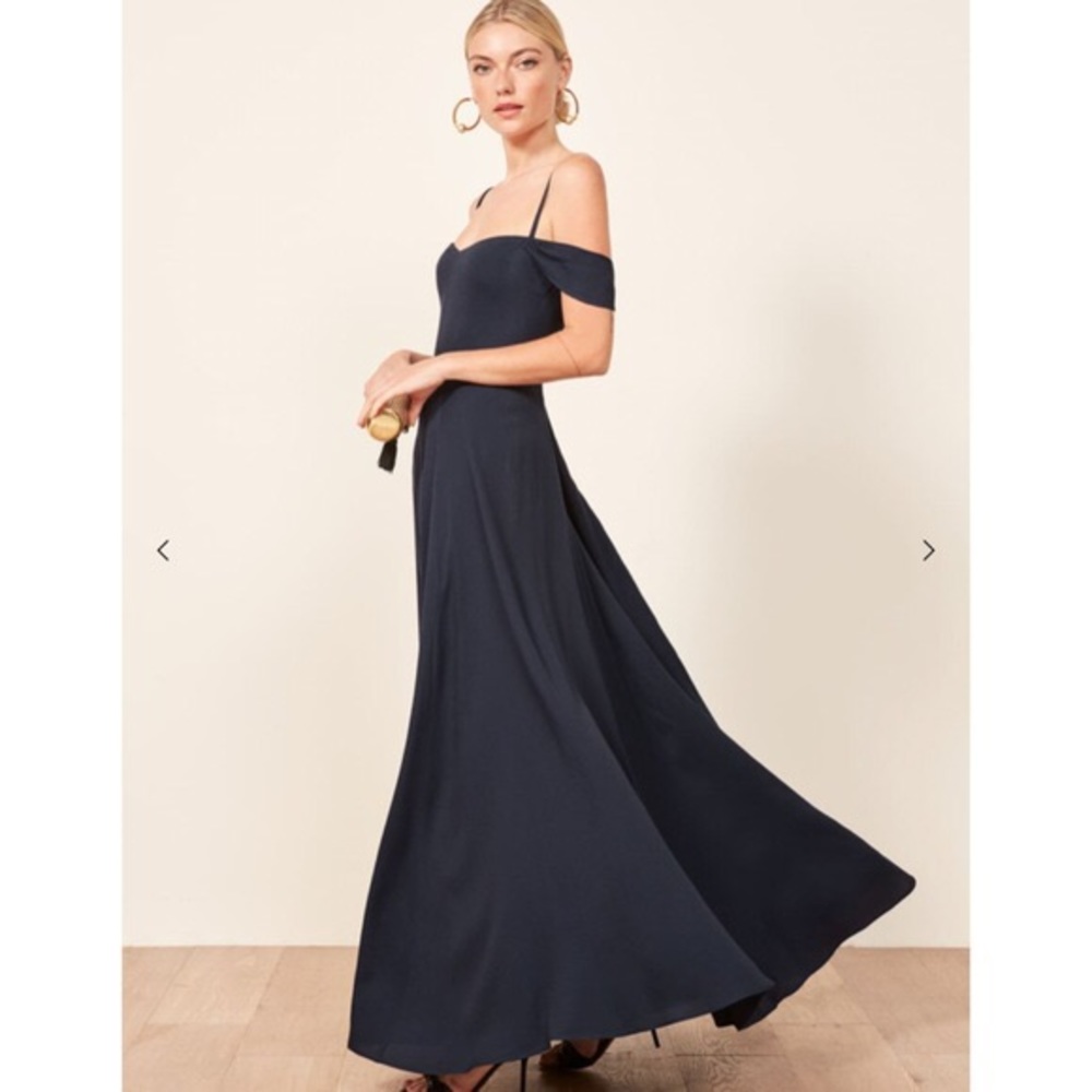 Reformation Navy Poppy Dress